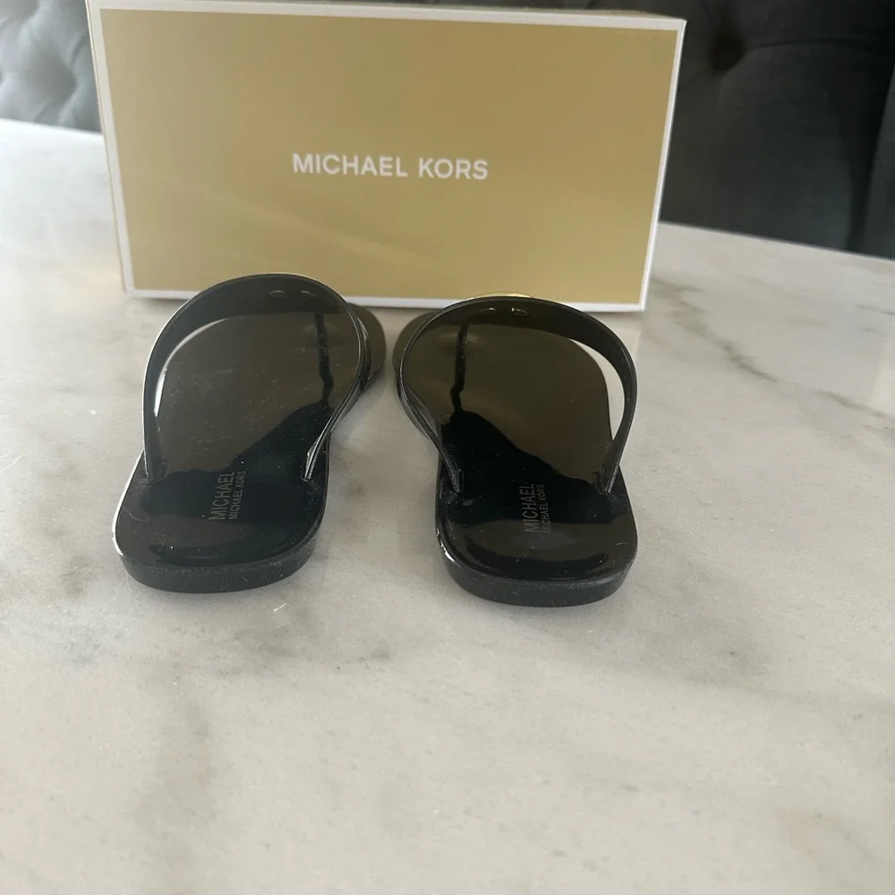 Michael Kors “Lillie” Black and Gold Jelly Thong Sandals in Size 7 - Picture 2 of 5